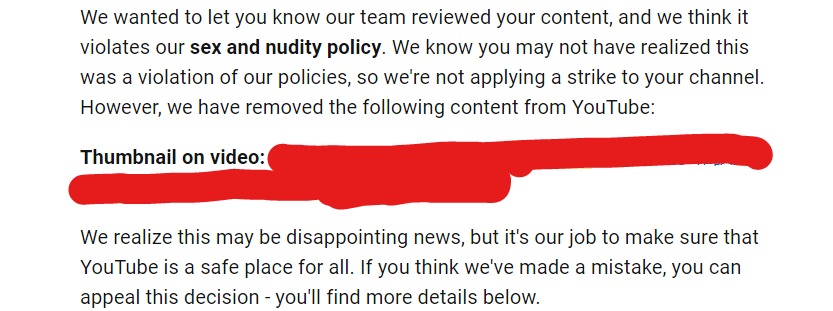 YouTubeサムネが削除された時